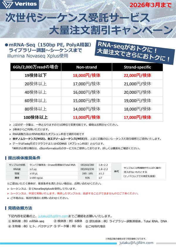 次世代シーケンス受託サービス　大量注文割引キャンペーン