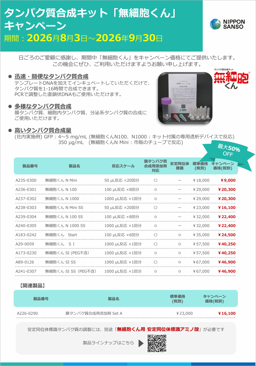 タンパク質合成キット「無細胞くん」キャンペーン