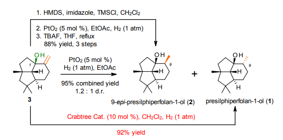 Crabtree触媒を用いたジアステレオ選択的presilphiperfolan-1-olの全合成