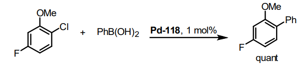 Figure 3. Challenging Suzuki-Miyaura reaction using Pd-118.