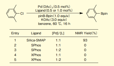 図５．2, 6- ジメチルクロロベンゼンのほう素化カップリングでの配位子効果