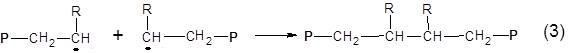 再結合による停止反応（３）と不均化による停止反応（４）
