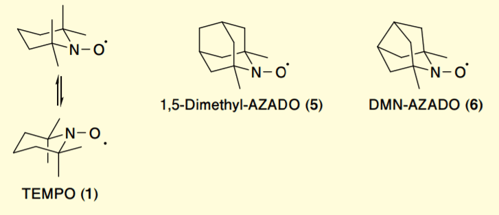 Figure 2. Structures of TEMPO, 1,5-Dimethyl-AZADO, and DMN-AZADO