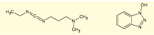 図3．水溶性カルボジイミド(WSCD、左)と1-ヒドロキシベンゾトリアゾール(HOBt、右)