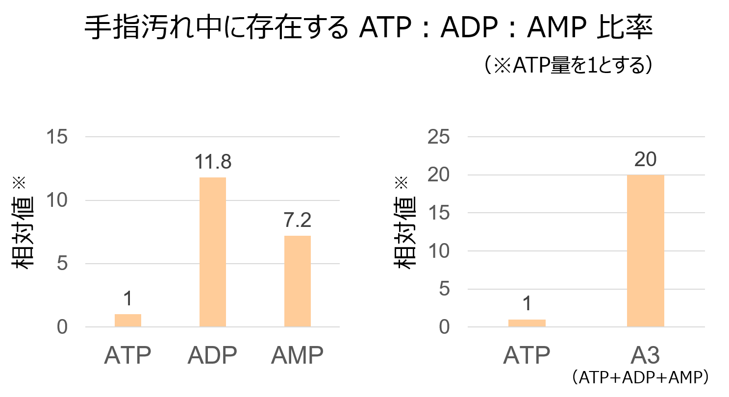 図2：手指汚れ中に存在するATP：ADP：AMP比率