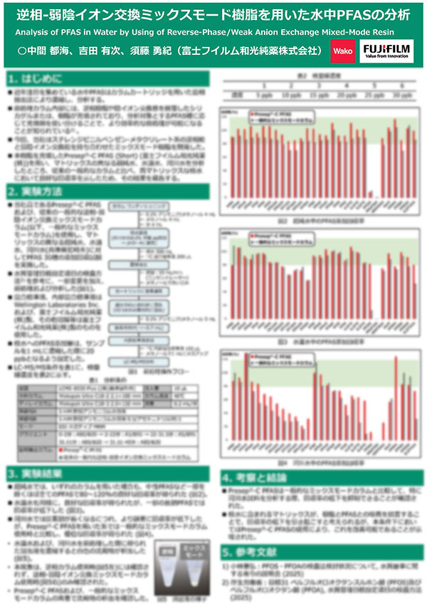 【テクニカルレポート】逆相・弱陰イオン交換ミックスモード樹脂を用いた水中PFASの分析 (ポスター資料公開)
