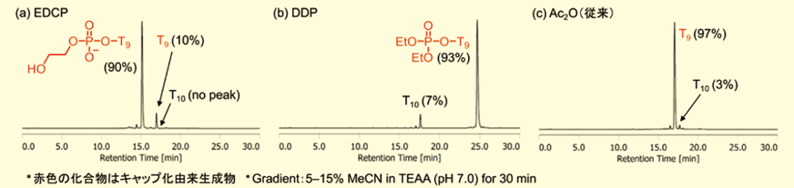 図６．CPG-T9-OH（T＝T、図５と表１）に対するキャッピング能（HPLCチャート）